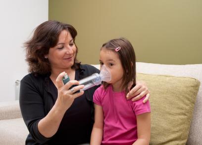 mother and child with asthma at home