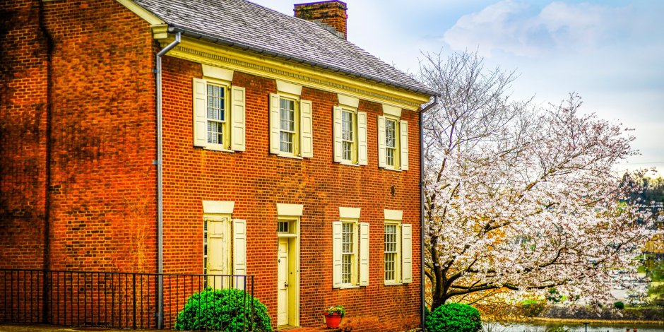 colonial style home in spring