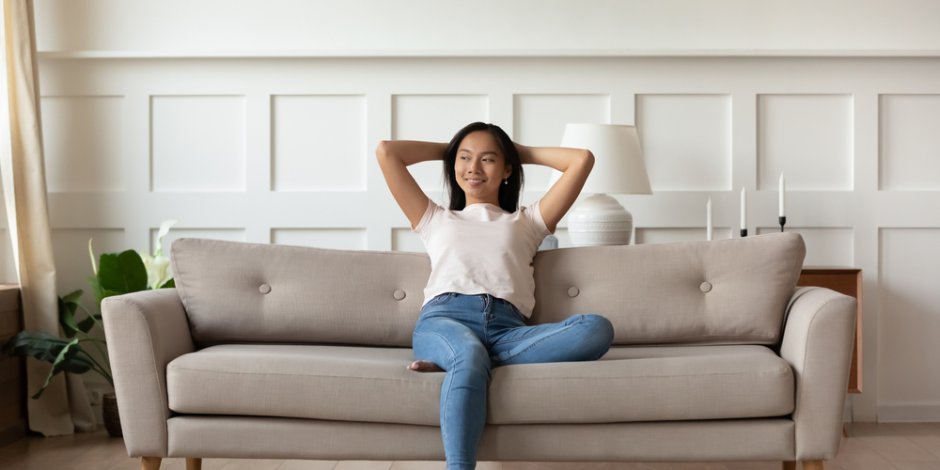 woman comfortable in her living room