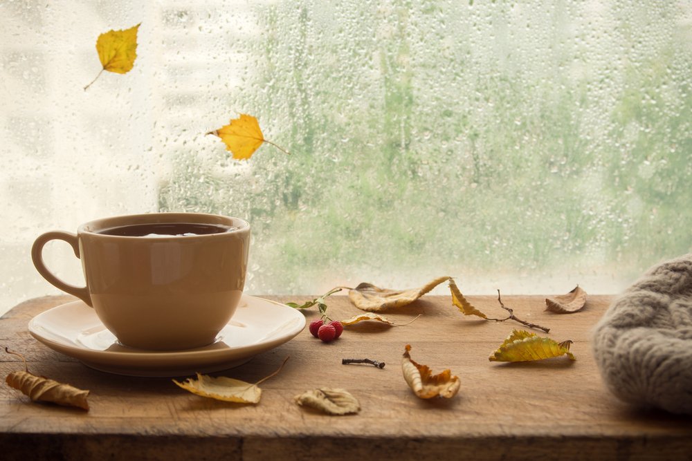 warm mug on windowsill, hygge home